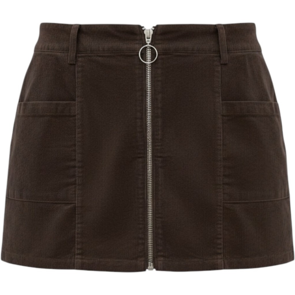 Altar'd State Chocolate Brown Utility Corduroy Mini-Skirt Large Retro Fall Zip